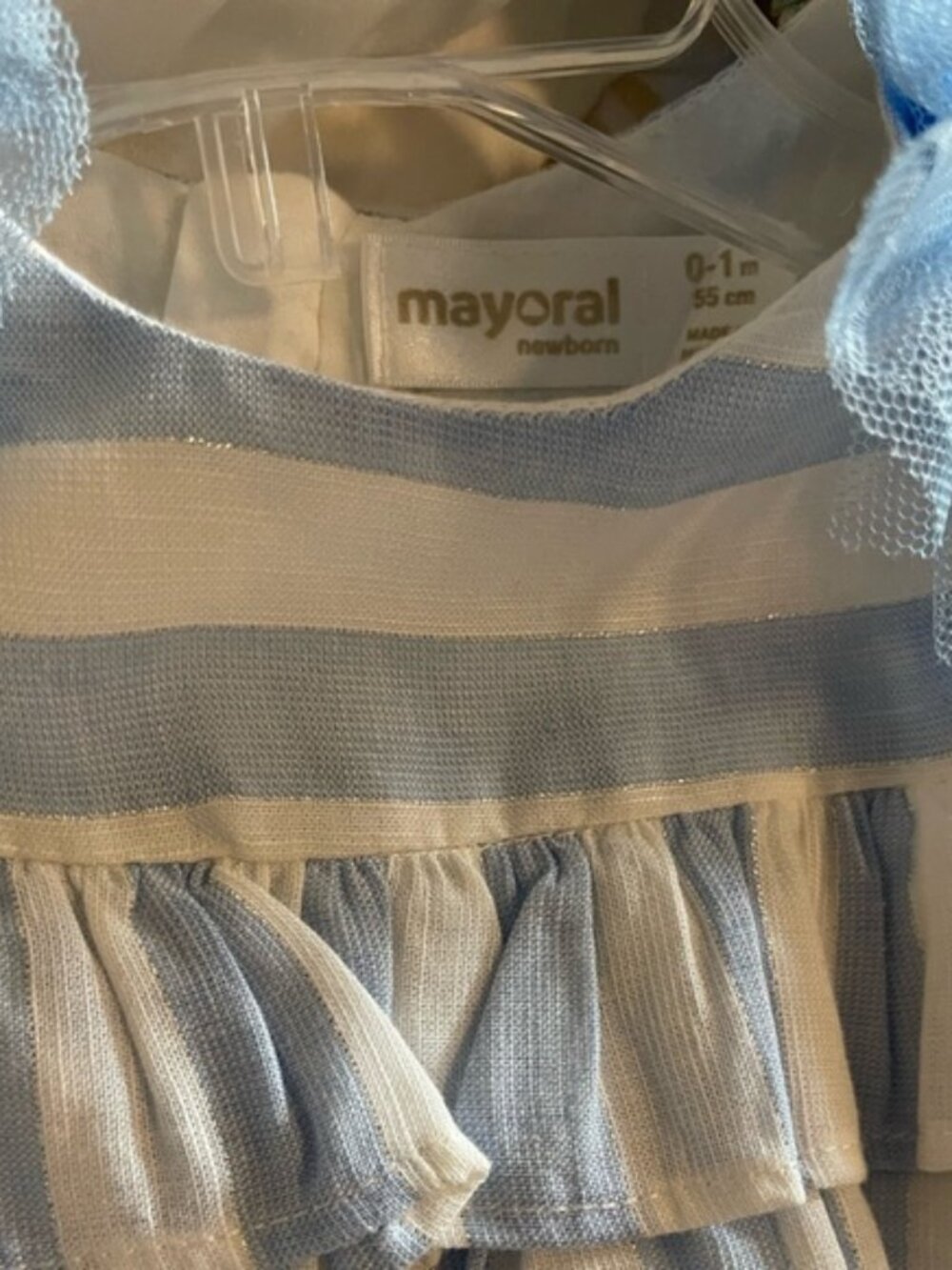 Mayoral Sky Blue and White Ruffle Dress with matching bloomers